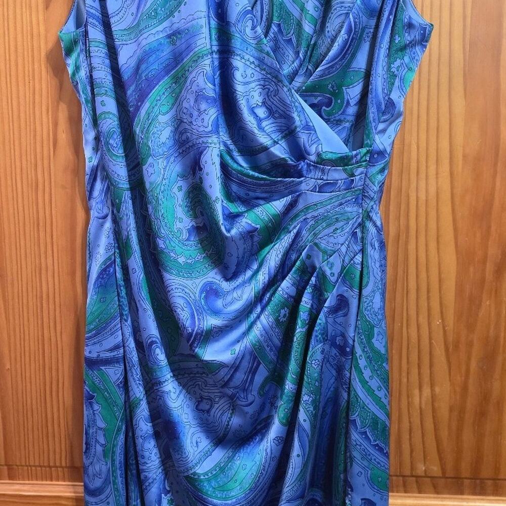 Lauren Ralph Lauren Satin Dress Womens 10 Blue Paisley Sleeveless Casual Event